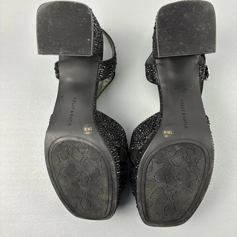Kelly & Katie Liliena Platform Sandals Black with Rhinestones Sz 7.5W - Picture 7 of 8